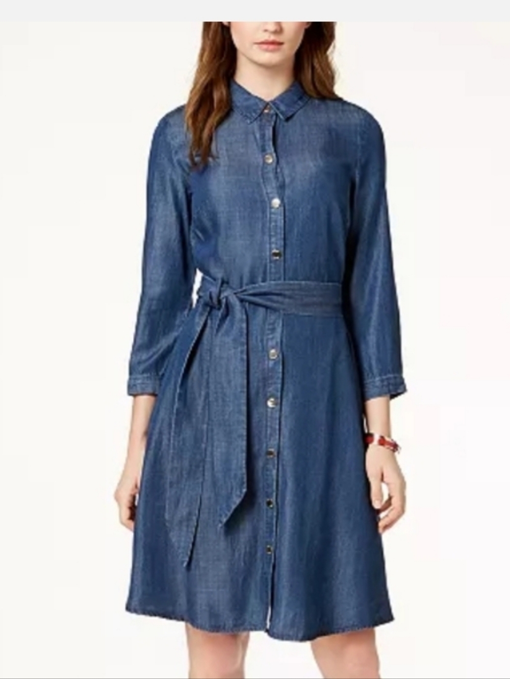 🩵 Mlle Gabrielle Blue Long-Sleeve Button-Front Denim Shirtdress